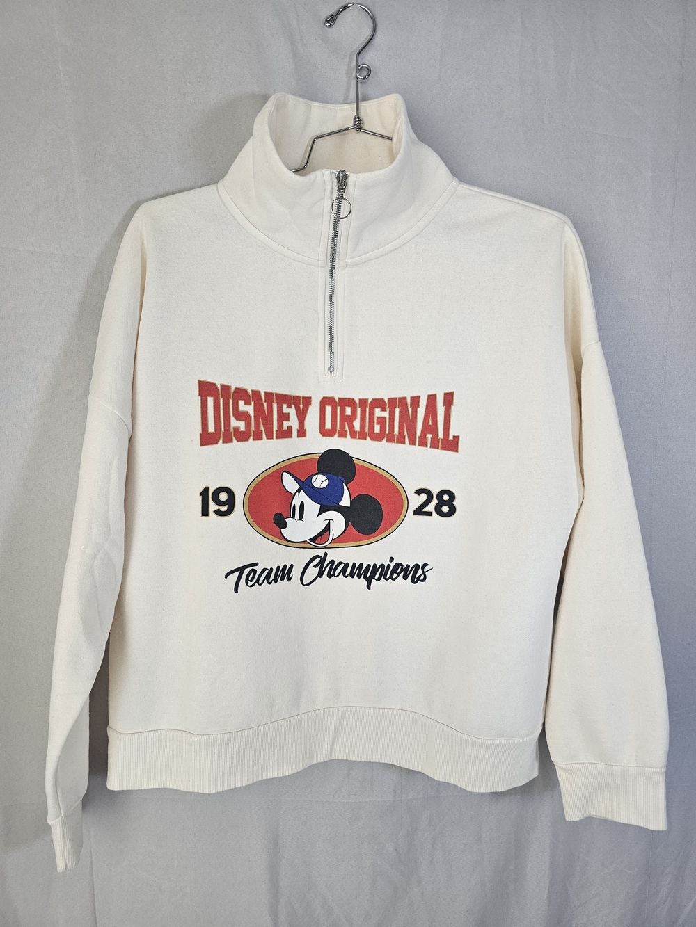 Disney Original Cream Mickey Quarter-Zip Sweatshirt Sz L
